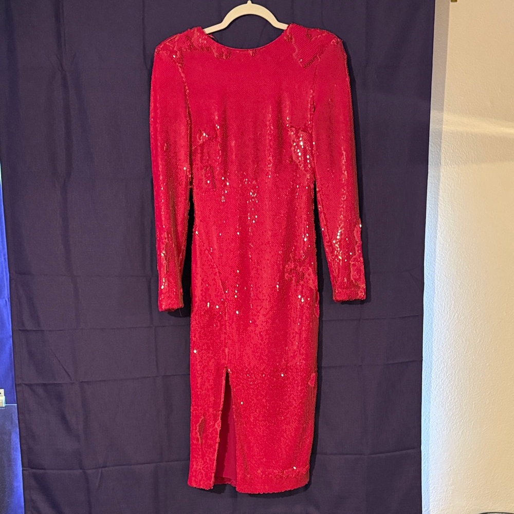 Dress the Population Vibrant Red Sequin Long Sleeve Dress